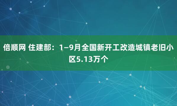 倍顺网 住建部：1—9月全国新开工改造城镇老旧小区5.13万个